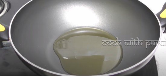 heating oil in a pan 
